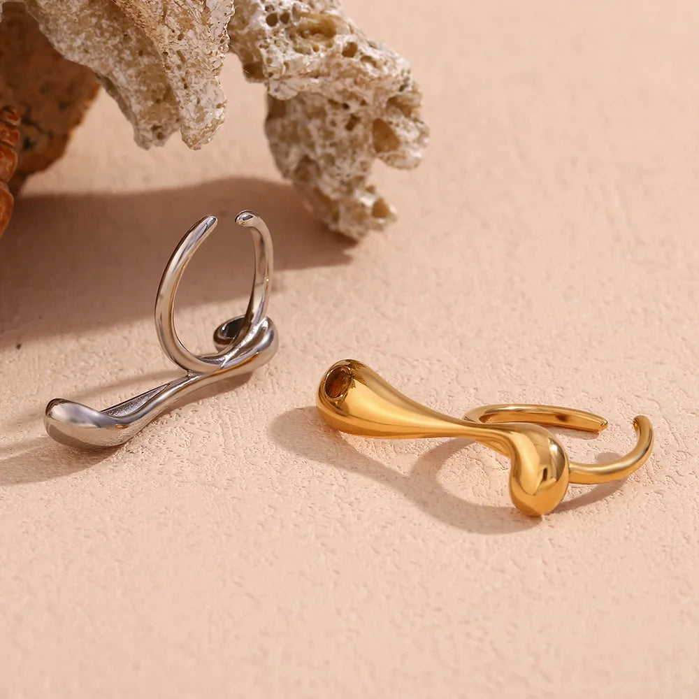 Melting Style Double Layer Finger Ring Minimalist Jewelry Gold Plated Ring Stainless Steel Party Jewelry