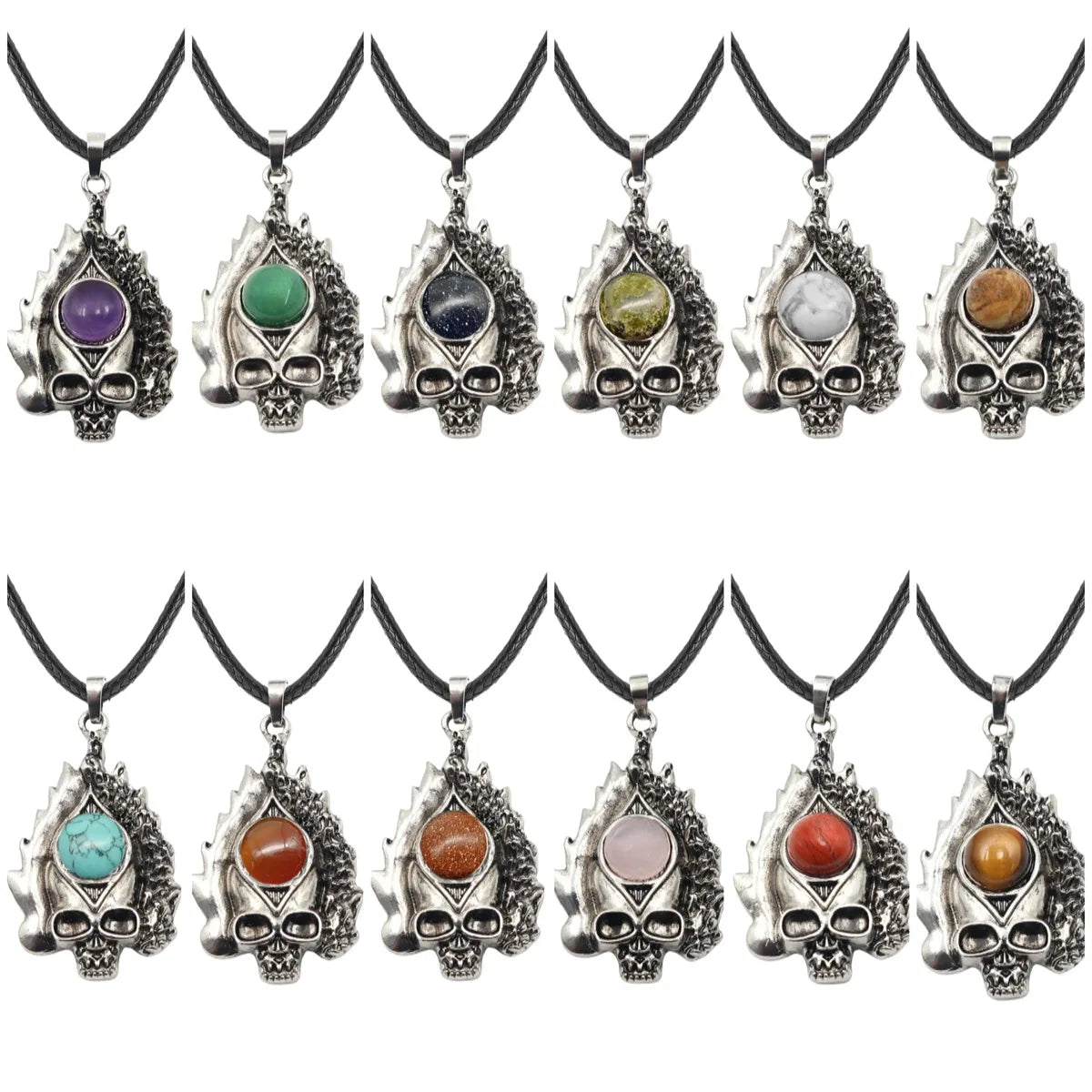 Wholesale Skull Pendant Necklace Charms Natural Stone Choker for Women MenJewelry Making Christmas Gift Hip Hop Pop
