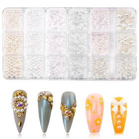 6 Compartments Plating AB Half Round Caviar Bead Nail Charms Flatback Round Steel Nail Bead Micro Ball Manicure Bead