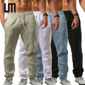 Custom Summer Cheap Wholesale Men Clothing Cotton Linen Solid Color Casual Elastic Waist Pants Joggers Trousers