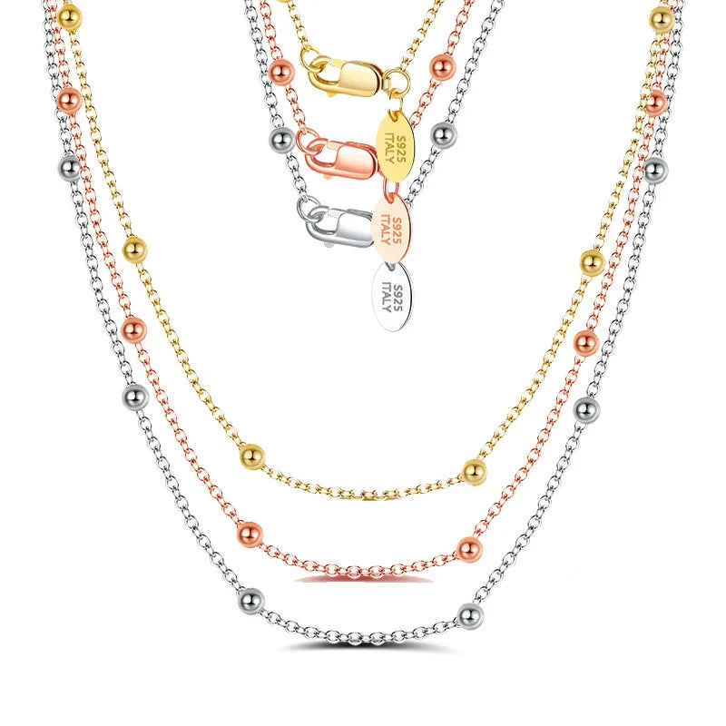 Dainty 16-24inch 925 Sterling Silver Beads Chain Choker Necklace 14k Gold Plated Layering Satellite Chain Necklaces for Women