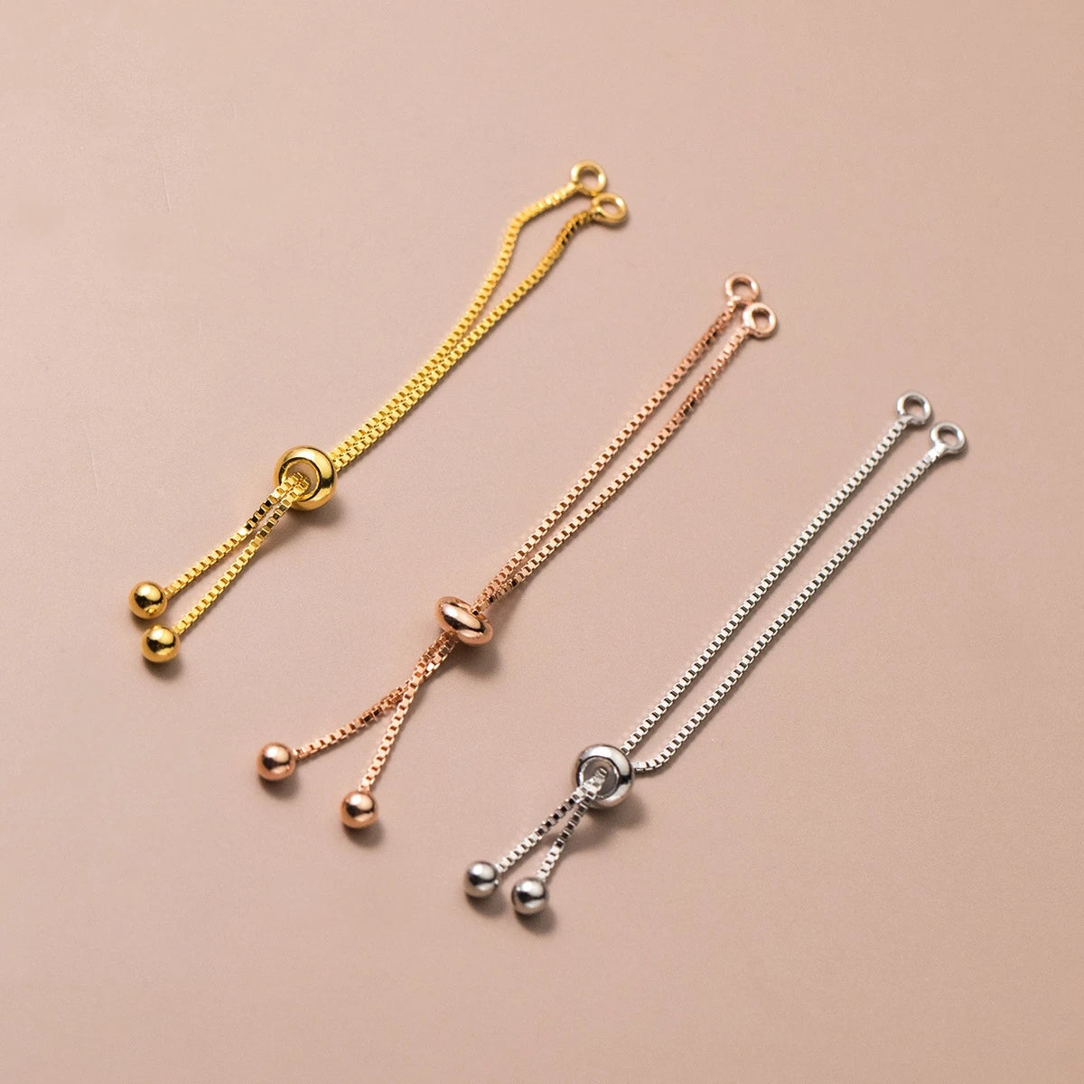 Vintage Silicone Adjustable Box Chain Jewelry Bracelet S925 Silver Extension Ended Chain
