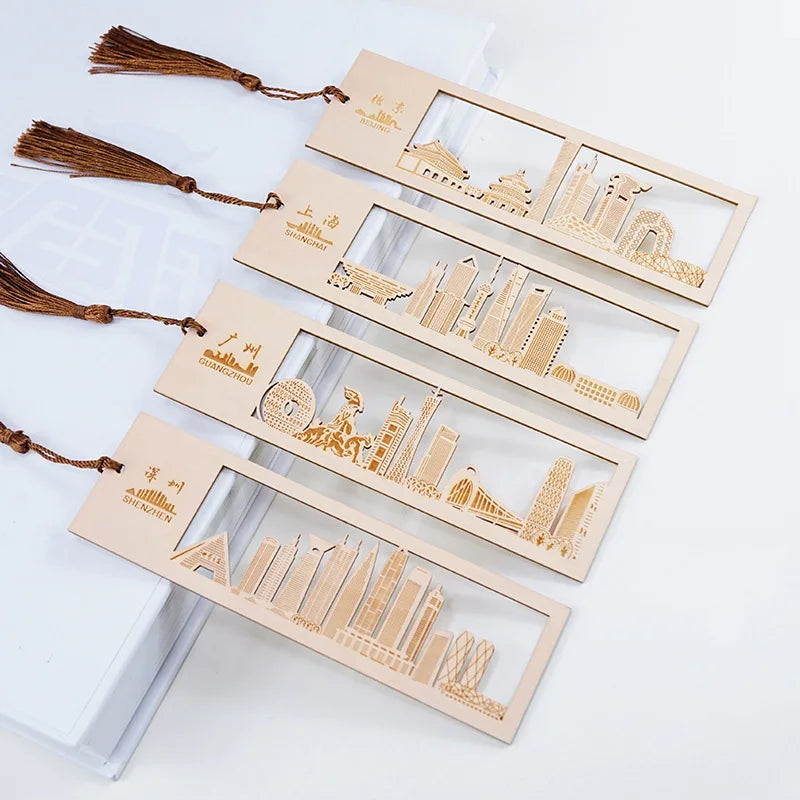 Promotional City Travel Souvenir Gift Wooden Bookmark with Tassel Custom Laser Engraving Ruler Bookmarks for Books