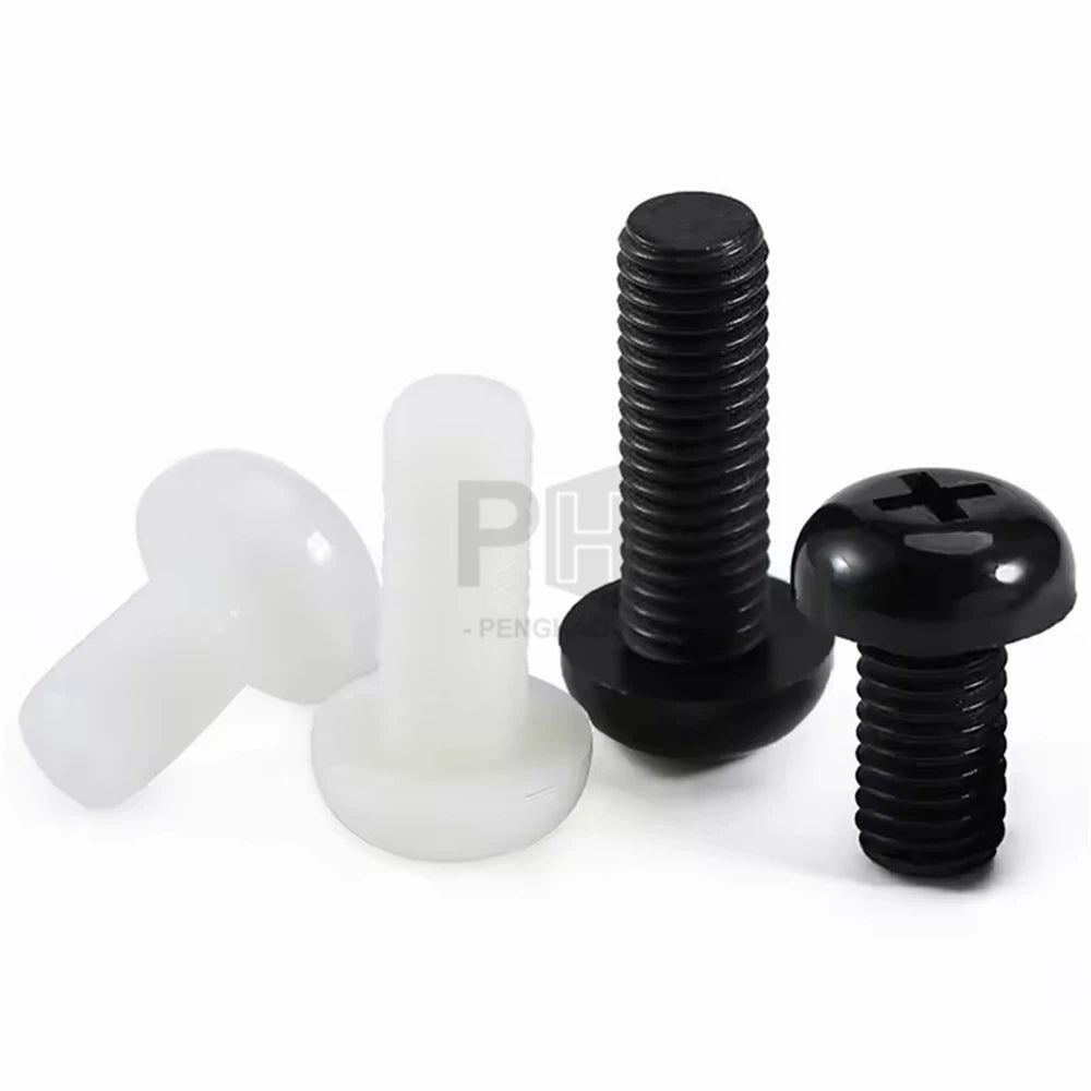 Nylon Screw M2 M2.5 M3 M4 M5 M6 M8 Black White Nylon Plastic Phillips Pan Head Screws Cross Round Head Insulated Bolts L=4~20mm