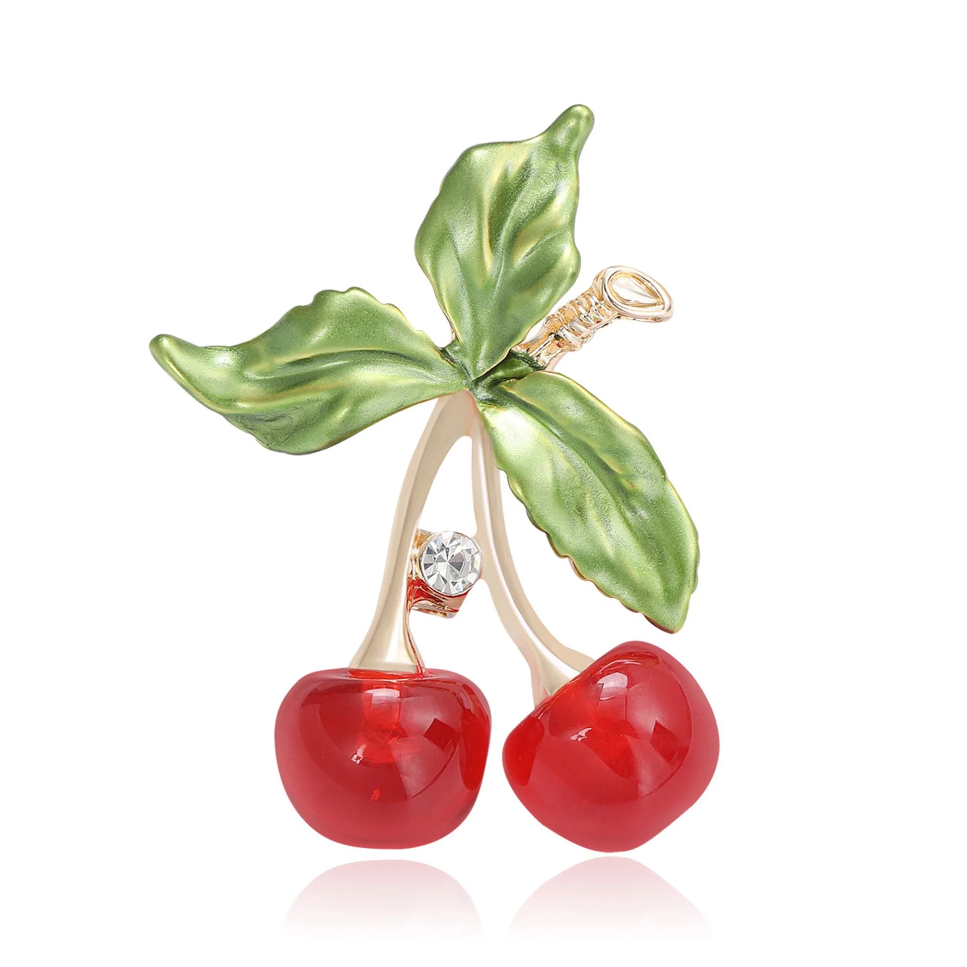 New Cute Fruit Alloy Rhinestone Red Enamel Cherry Brooch for Bag Dress Accessories