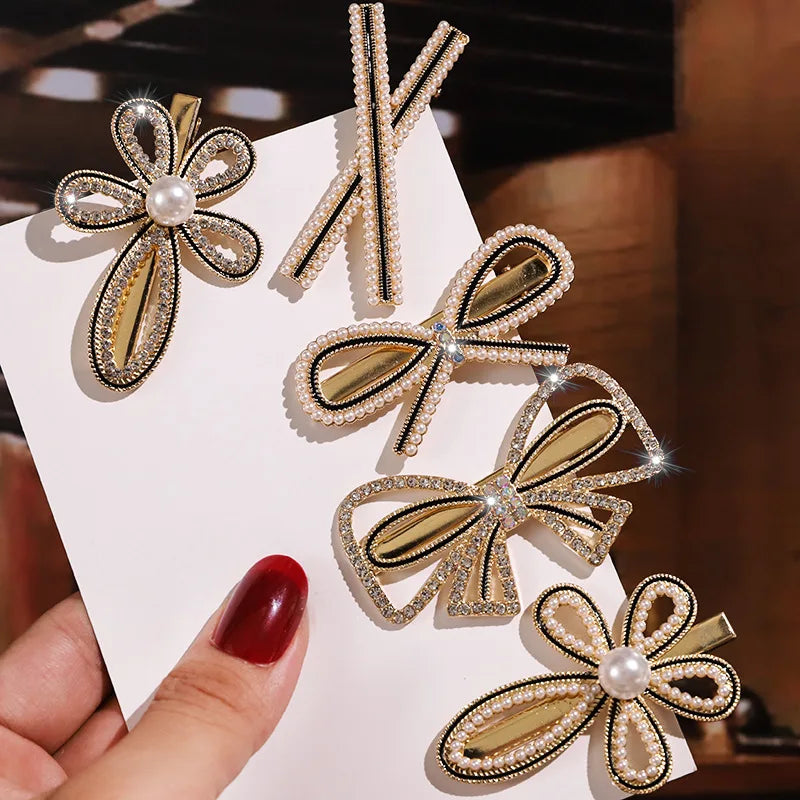 Luxury Glitter Crystal Rhinestone Pearl Hair Pin Delicate Pearl Butterfly Flower Hair Clips for Women