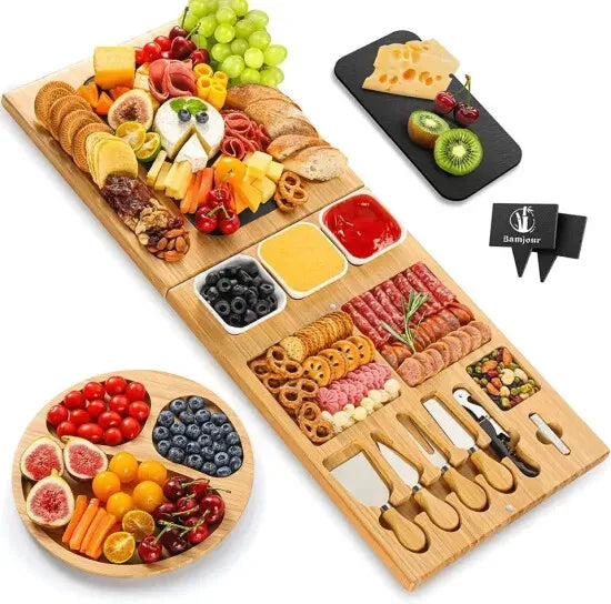 Multi-Functional Bamboo Cheese Board and Knife Set Bamboo Charcuterie Boards Set