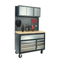 Heavy Duty Workshop Tool Box Steel Iron Garage Workbench Wood Stainless Steel Powder Coating Finish Includes Hand Tools Sets