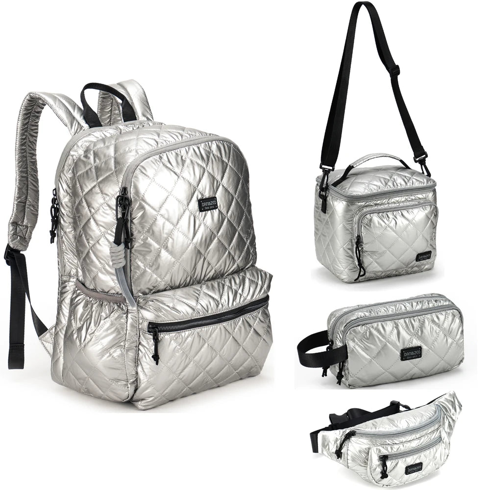 FSY Waterproof Polyester Student Backpack School Bags Female Four-piece Sets Pencil Lunch Waist Bag Outdoor Travel Shoulder Bags