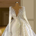 S0012G 2026 Luxury Dubai Bridal Gown Customized Pearls Sleeves Removable V Neck Robe Lace Decoration Wedding Dress