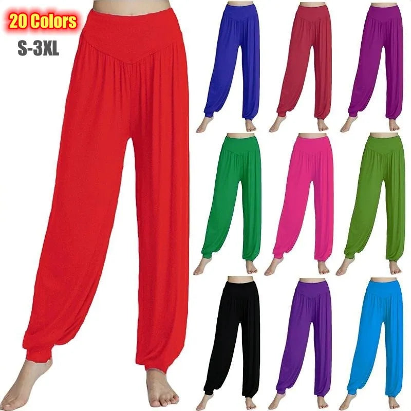 Women's Summer Casual Solid Modal Cotton Pants Soft Stretchy Harem Trousers for Yoga Dance Elastic Waist Closure Flat Front