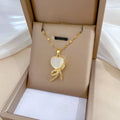 Colar De Laco Cute Shiny Diamond Inlay Bow Necklace 18K Gold Plated Stainless Steel Chain Cat Eye Stone Heart Bow Necklace
