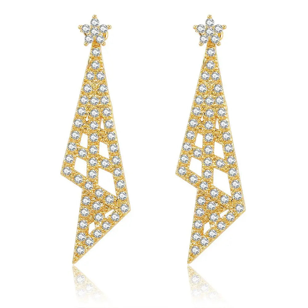Zuola Custom New Arrival Luxury Trendy Dangle Drop Studs Earring 18K Gold Plated Geometric Pendant Zircon Pendant Fashion Women