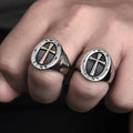 Men's New Retro Punk Stainless Steel Ring Polished Catholic Cross Fashion with Rose Gold Plating