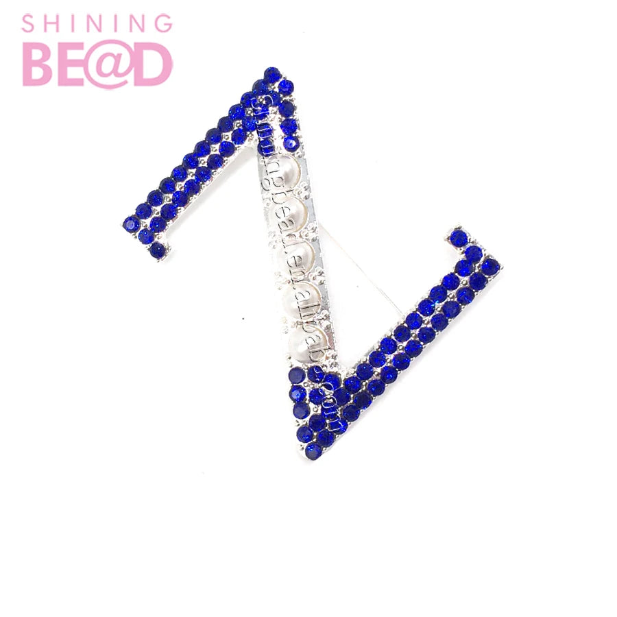 Metal Alloy Greek Sorority Blue Crystal Brooch Zeta Phi Beta Social Letters Z Pin Jewelry Women Sisterhood