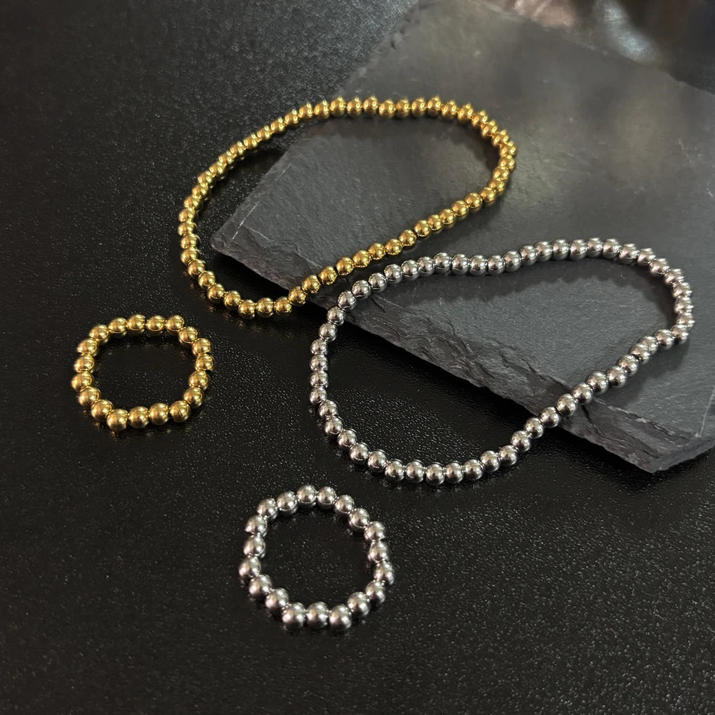 United State Haiti Designs 4mm Stainless Steel Beads Waterproof Good Quality Elastic Women Bracelets necklace