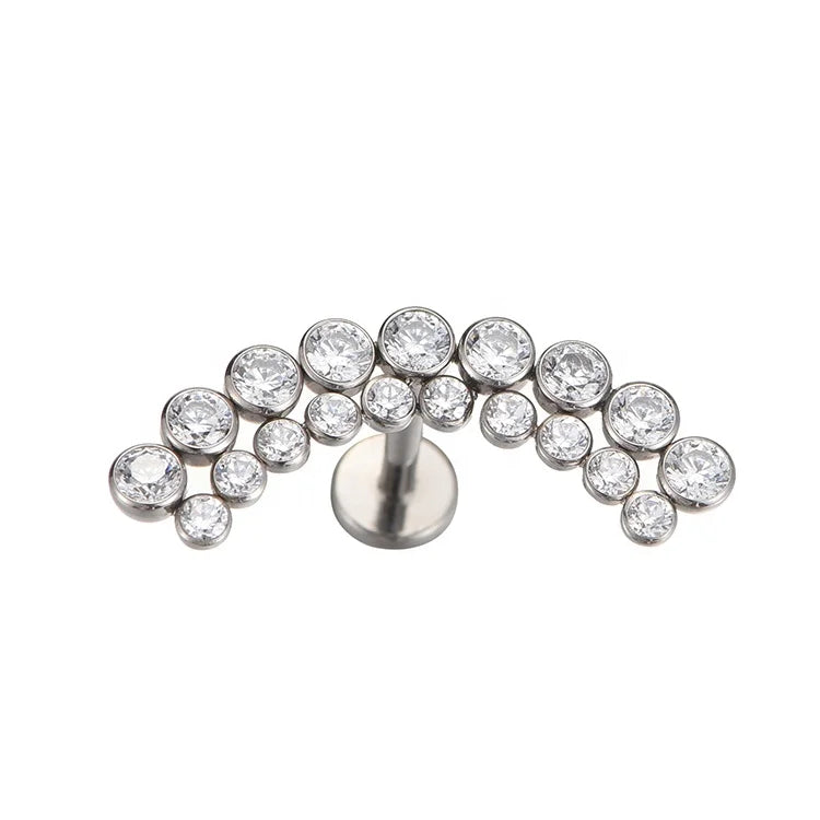 ASTM F136 Titanium Bezel Set Two Layers Clear Zircon Cluster Top Cartilage Earrings Labret Stud Piercing Jewelry