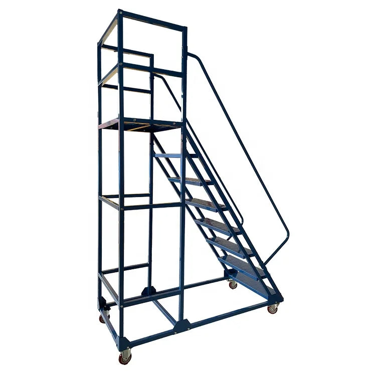 Single-Sided Movable Step Ladder Platform Light Duty Metallic Design Powder Coated Finish 150kg Capacity for Supermarkets