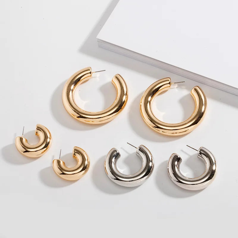 Fashion Gold Plated Circle Punk Earrings Vintage C Shape Hoop Earrings for Women