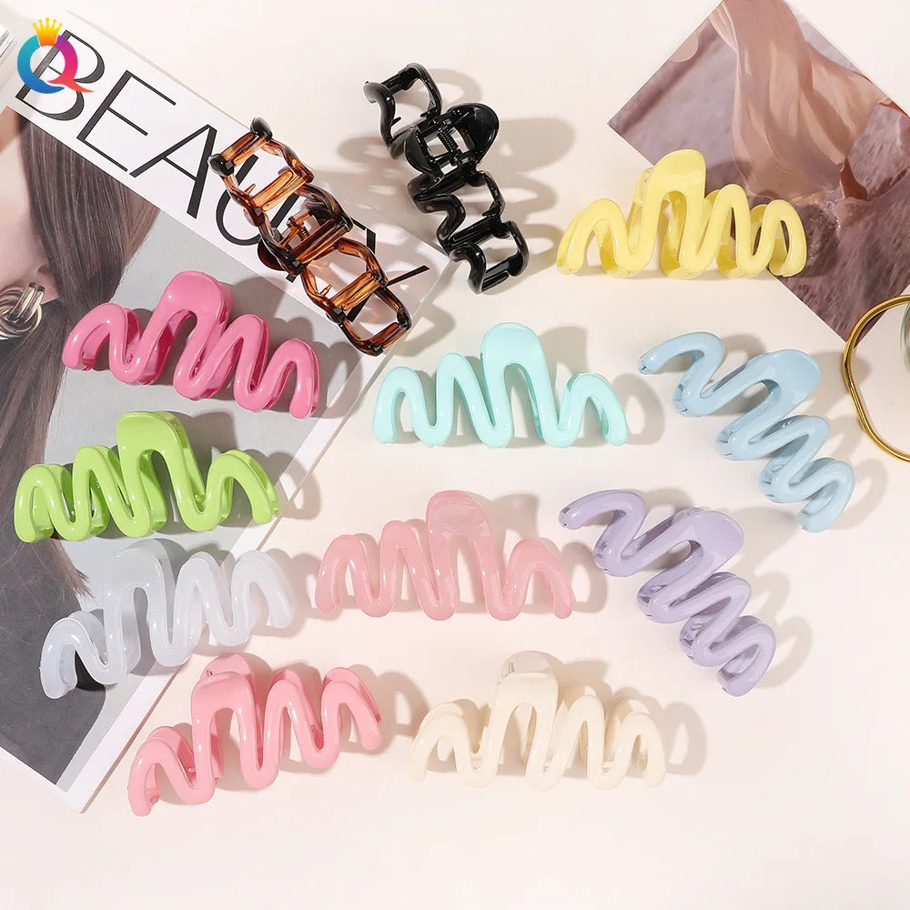 Large Glossy Wave Shape Hair Claw Clip Woman Fashion Hair Accessories
