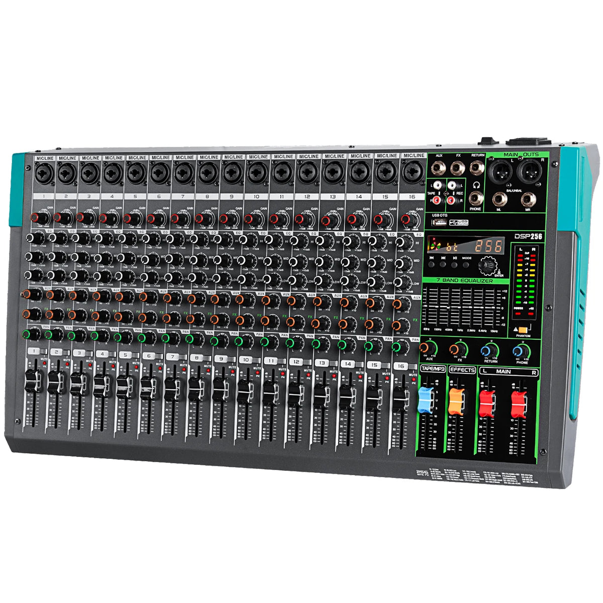 Biner PA16 16 Channel Audio Console 48V Phantom Built-in 256 Reverb Effect Professional Audio Mixer MegaBDM