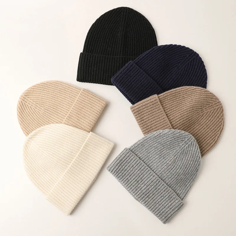 2024 New Wholesale High Quality Warm Soft Unisex Custom Embroidery logo Knitted Common Luxury 100% Cashmere Hat Beanies Winter