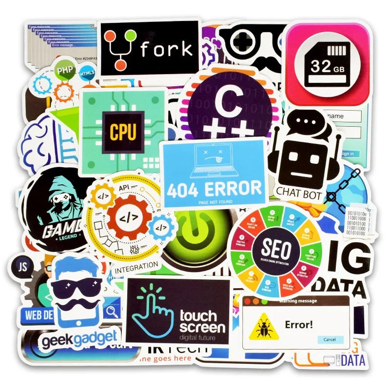 50Pcs Creative Programming Programmer Graffiti Stickers for Water Cup Computer Luggage Geek Vinyl Software Sticker