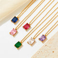 Dainty Jewelry Rectangle Zircon Colorful Pendant Stainless Steel Gold Crystal Pendant Necklace for Women