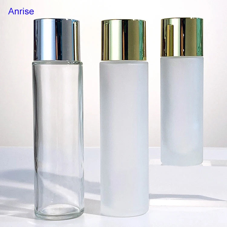 100ml 120ml Clear Frosted Glass Large Capacity Pure Dew Gold Silver Screw Cap Toner Straight Round Lotion Bottles