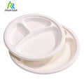 Eco-friendly 10in 3-compartment White Compostable Disposable Round Square Sugarcane Bagasse Plates