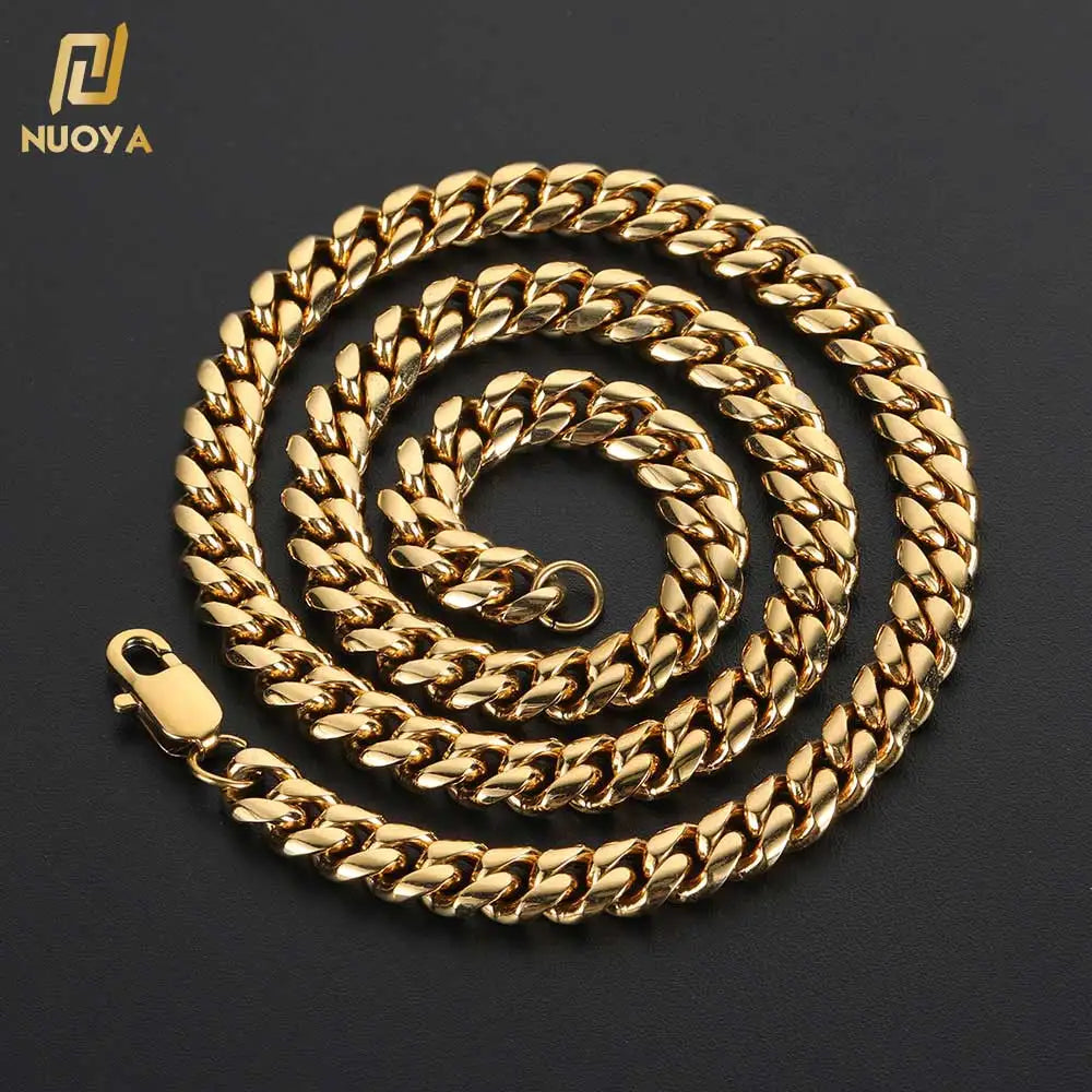 NUOYA 6mm Hip Hop Cuban Link Chain Necklace Jewelry 18K Gold Plated Stainless Steel Chain Gift for Men
