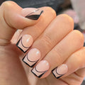 2023 DIY Reusable Easy Press on Nails French square Fake Nails Short White Black Acrylic Nails Elegant Artificial Fingernail