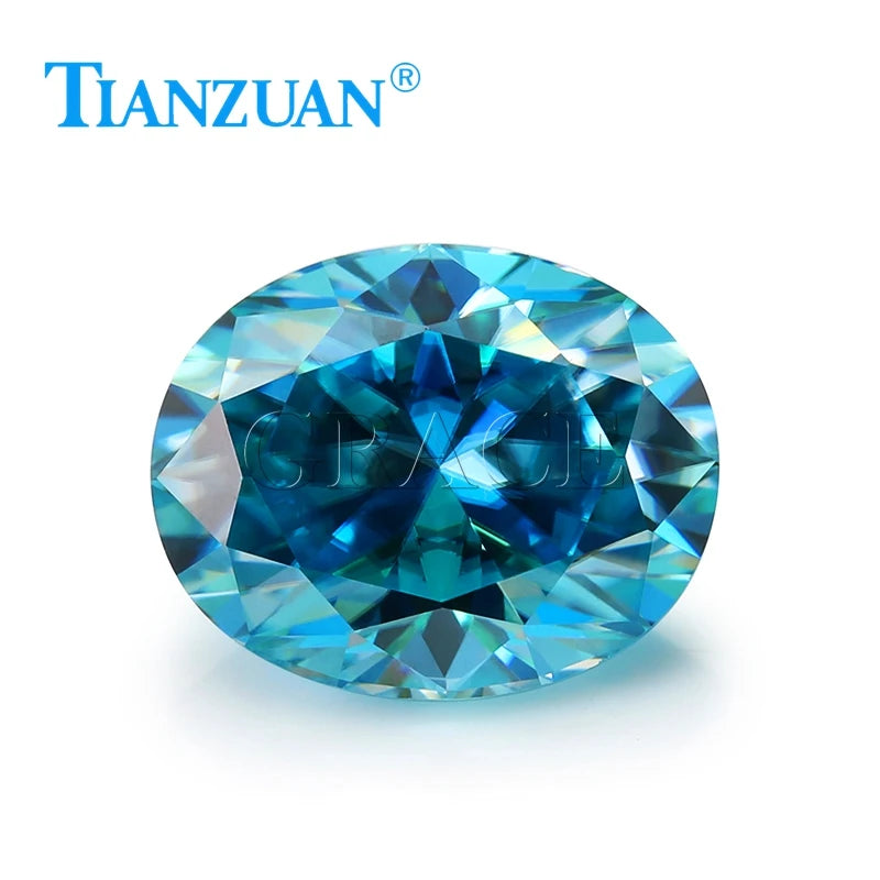 Oval Shape 0.5ct-6ct Wholesale Aqua Blue Color Moissanite Diamond Cut Loose Gemstone for Jewelry Making