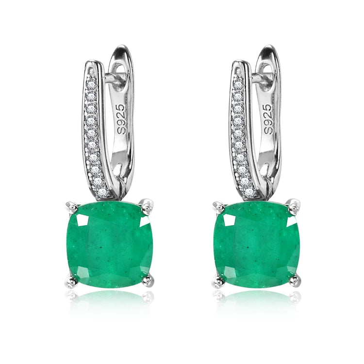 Fashion Gem Earrings Fine 925 Sterling Silver Huggie Hoop Earrings Cubic Zirconia Dangly Emerald Earrings