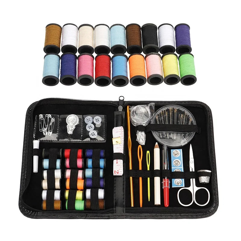 Portable Durable Stainless Steel Sewing Kit Set with Case for Adults Hand Knitting Needles Thread for Home Traveler