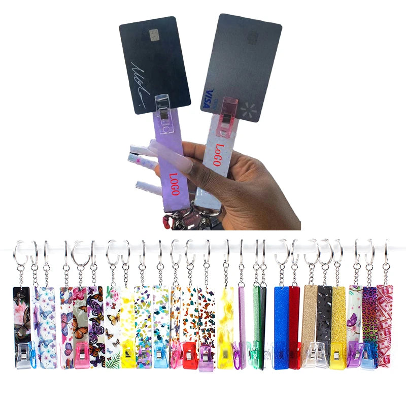 Hot Sale Custom logo Atm Card Grabber Colorful Acrylic Material Acrylic Keychain Card Puller Products Credit Card Grabber