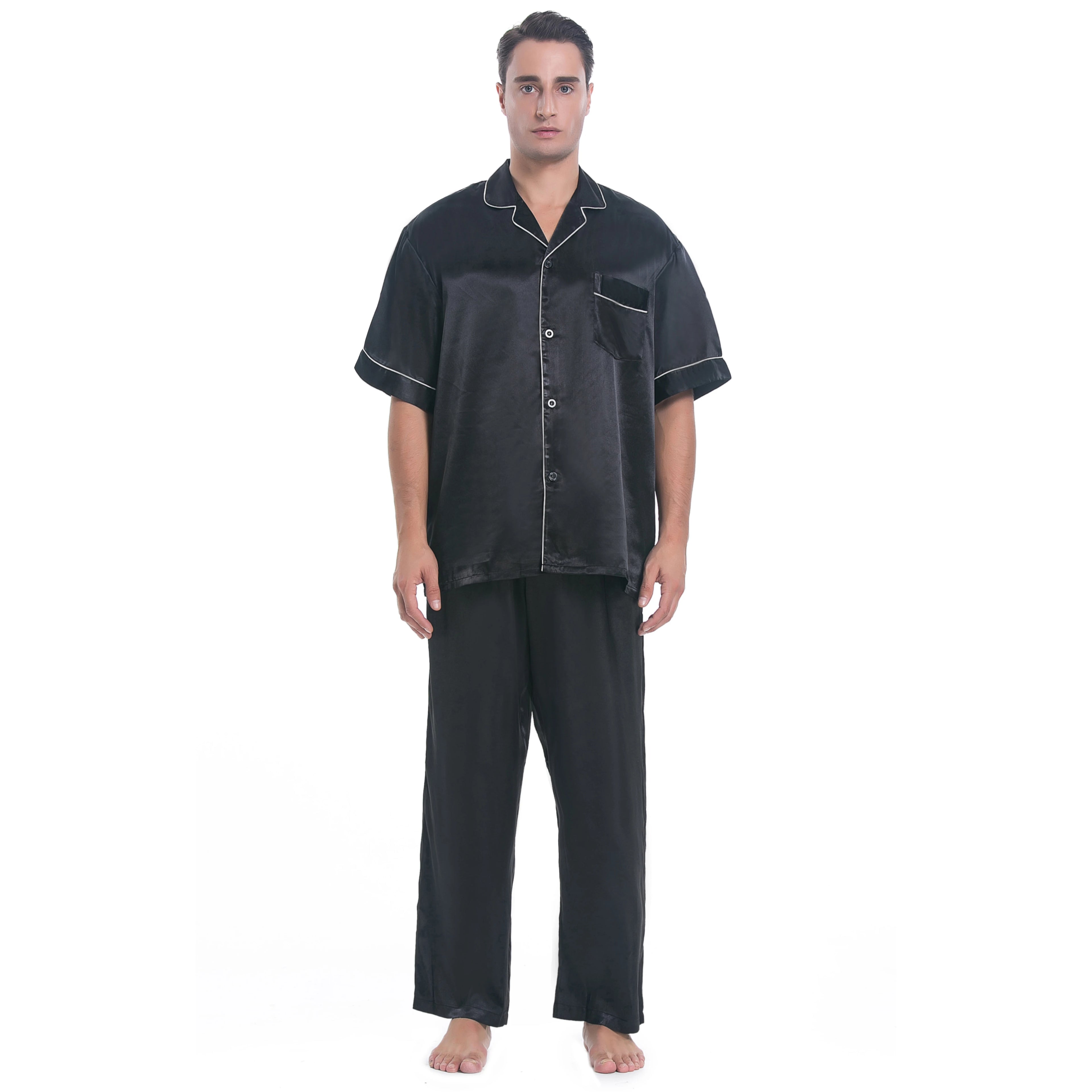 Comfortable and Suitable Men's Short Sleeve Satin Pajama Set Silky Pajamas Sleepwear