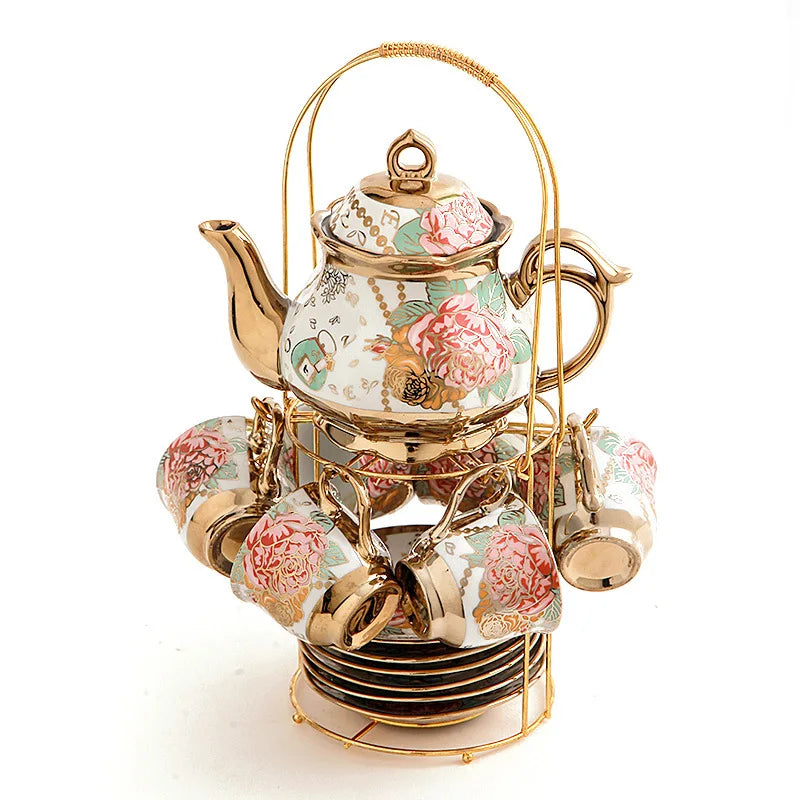 Top Seller 2022 New Arrival Ethiopian Arabica Tea Set with Pot and Tray Turkish Ceramic Tea Pot Cup Sets for Coffee