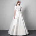 Vestidos De Noiva Satin Simple Lace Neck Off Shoulder Classic Wedding Dresses