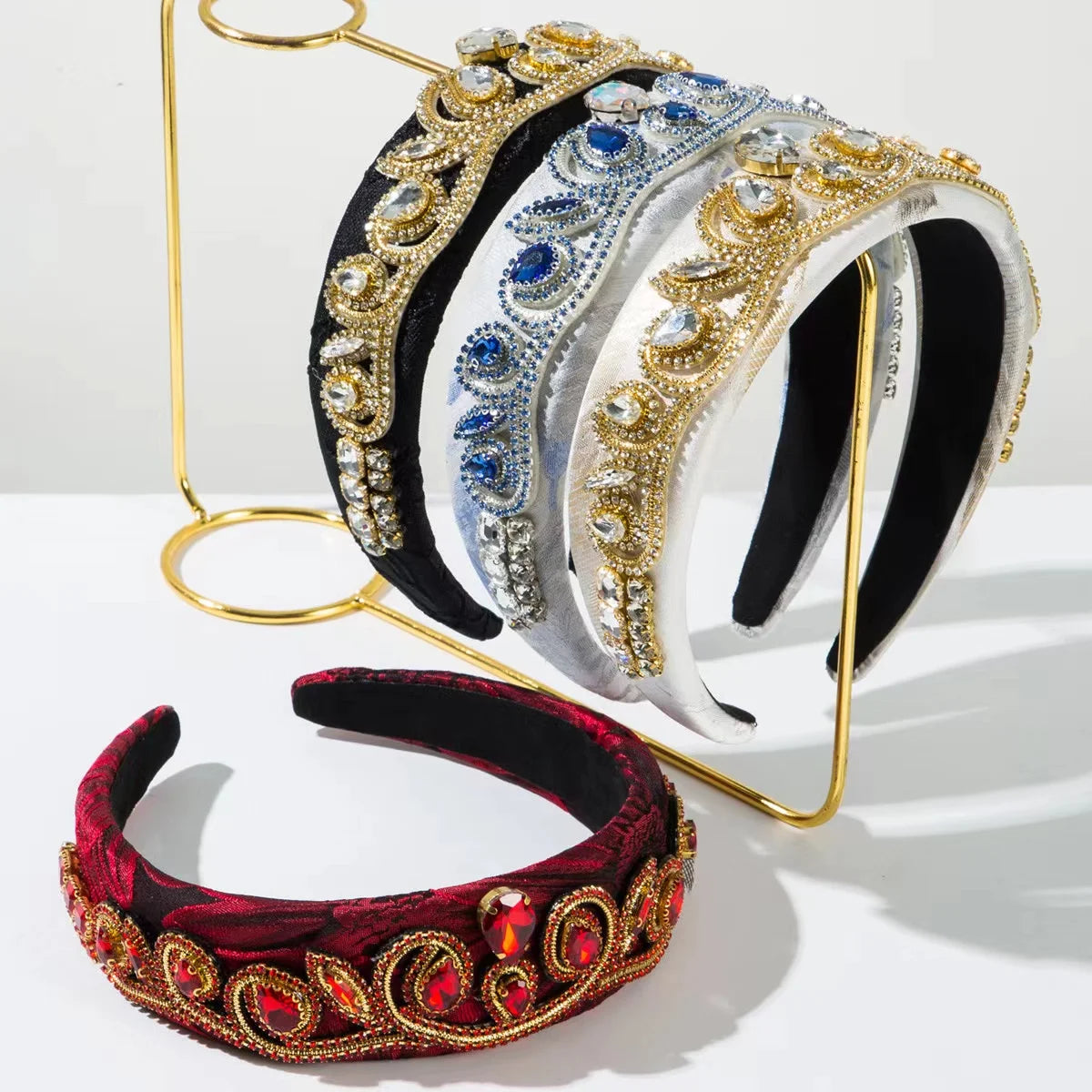 Vintage Baroque Luxury Rhinestone Hair Accessories Gold Velvet Hairbands Crystal Rhinestone Hairbands Headband Jewelry for Women