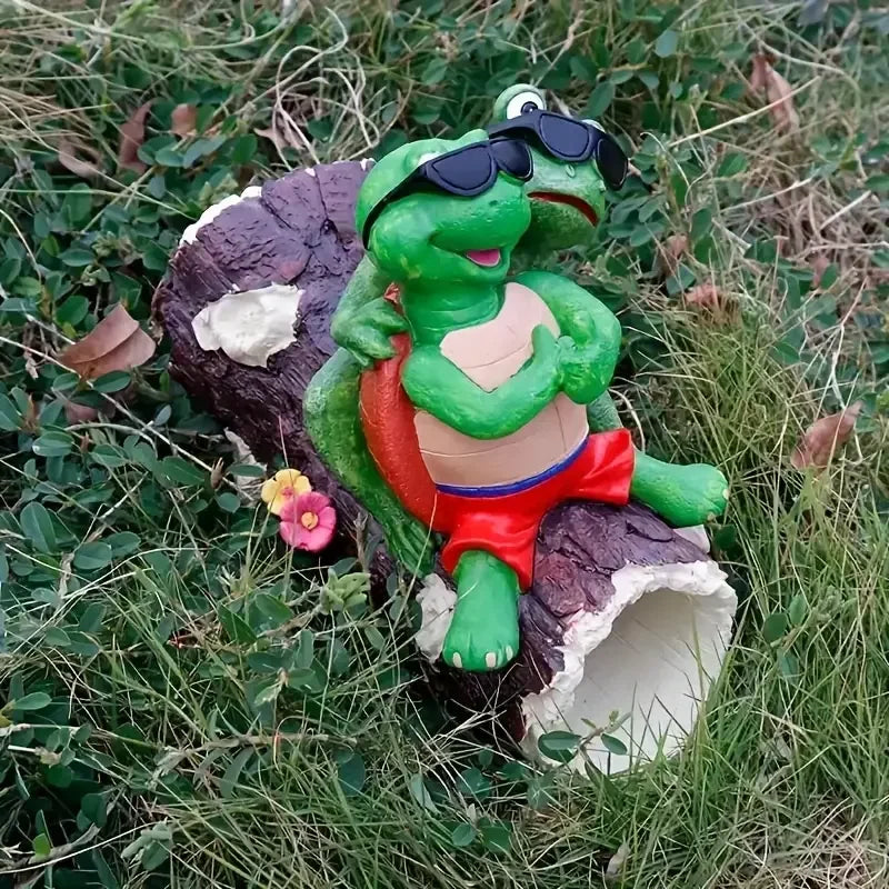 Resin Turtle and Frog Animal Statue Hand-painted Cute Fashion Outdoor Garden Water Feature