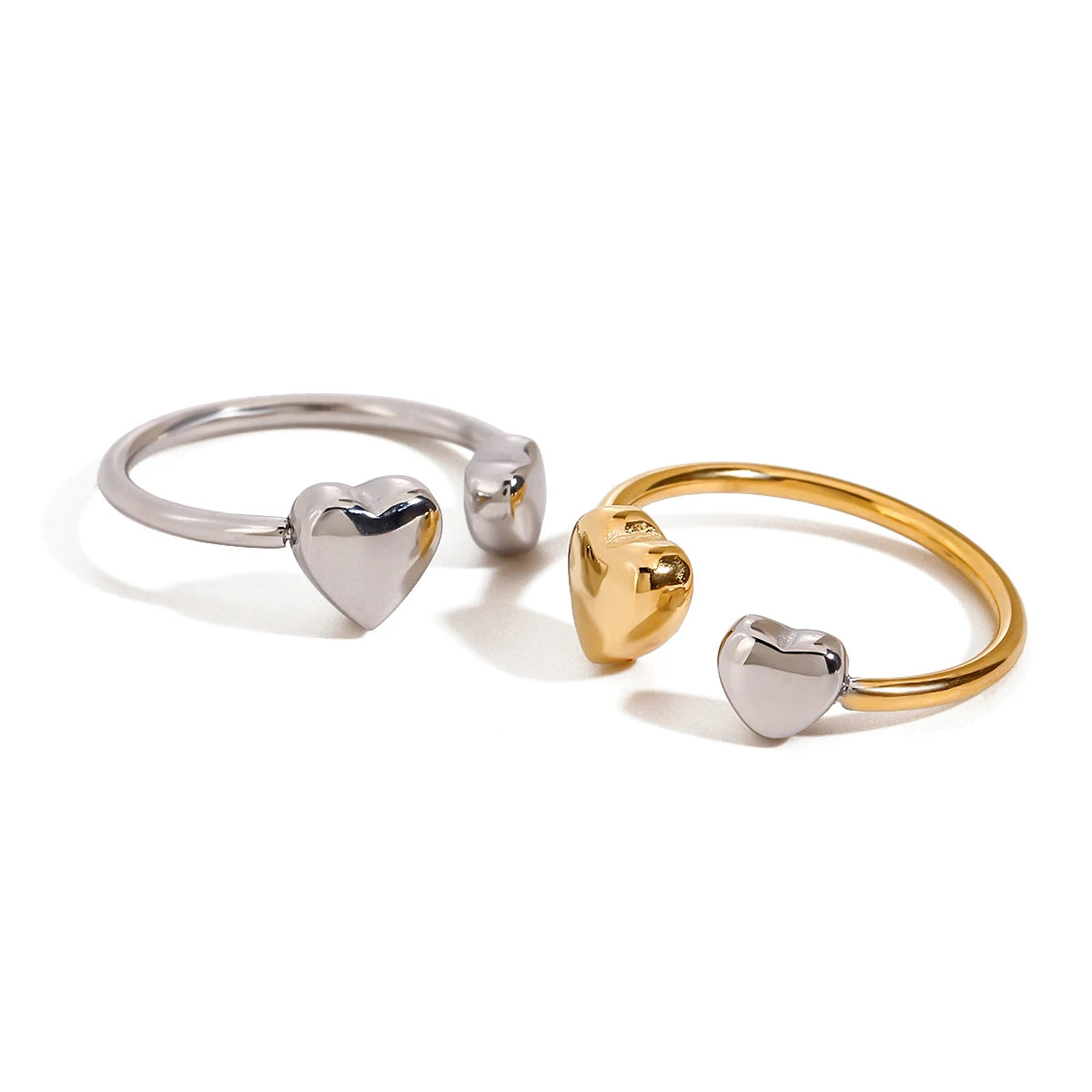 J&D 18K Gold Stainless Steel Valentine's Day Mother's Day Gift for Love Mom Heart Adjustable Ring