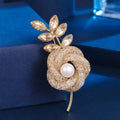 2022 Korean Fashion Jewelry Women Rose Gold Plated Lace Rose Brooch Korean Fashion Mesh Crystal Real Gold Brooch Pins for Women
