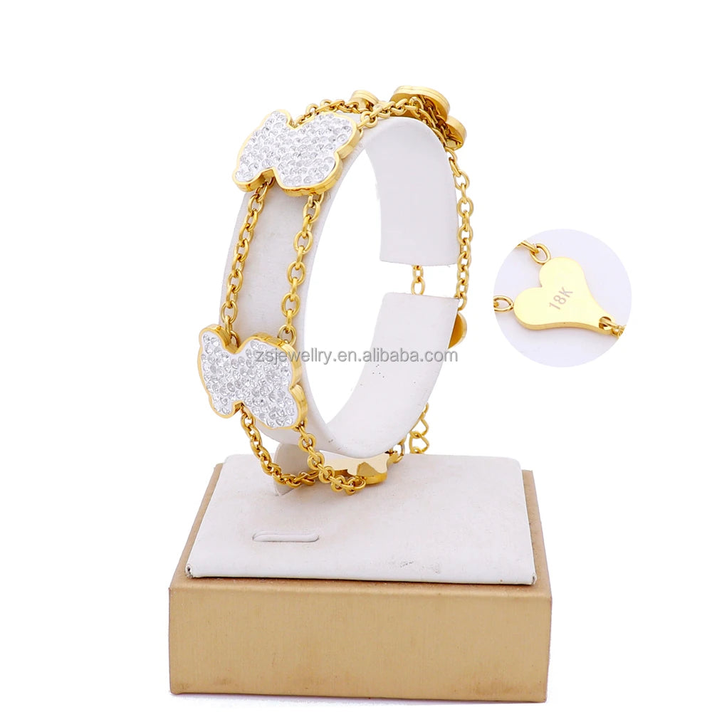 Stainless Steel 18K Gold Plated Women Jewelry Stone Diamond Cubic Zirconia Luxury Bracelets