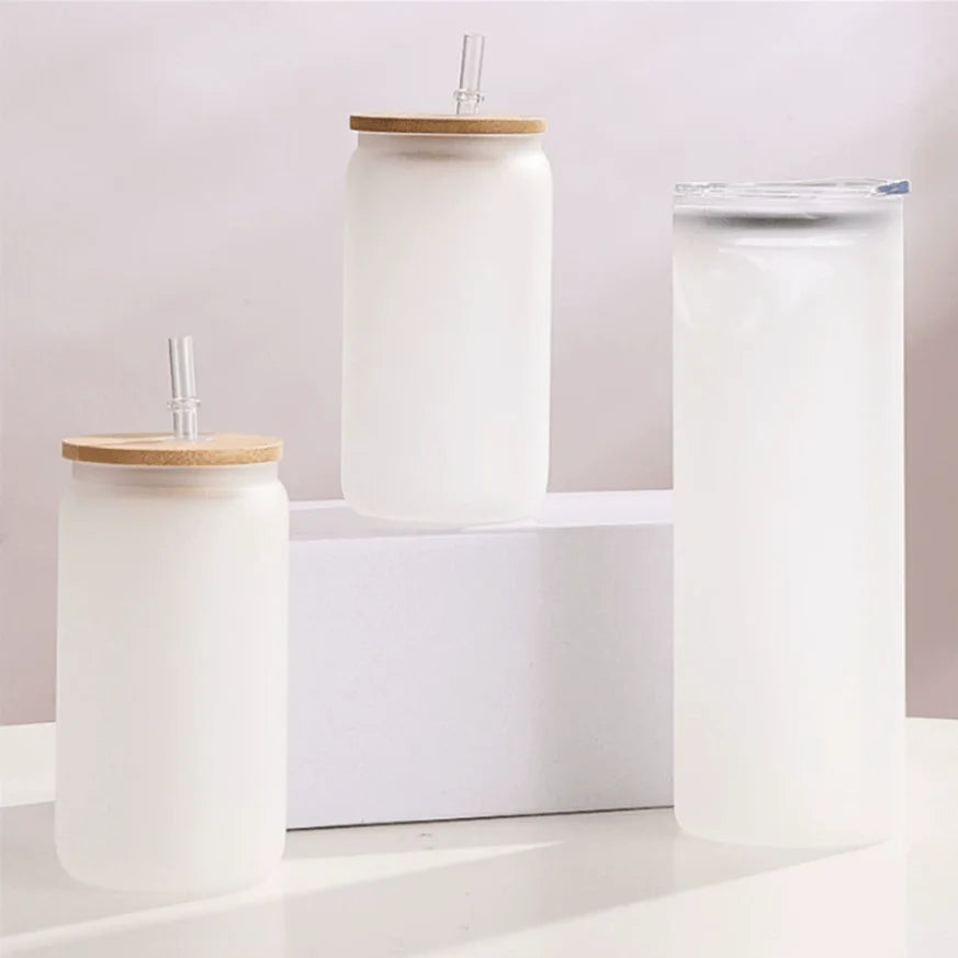 Custom Logo 12oz 16oz 25oz Heat Resistant Borosilicate Glass Cup with Bamboo Lid and Straw