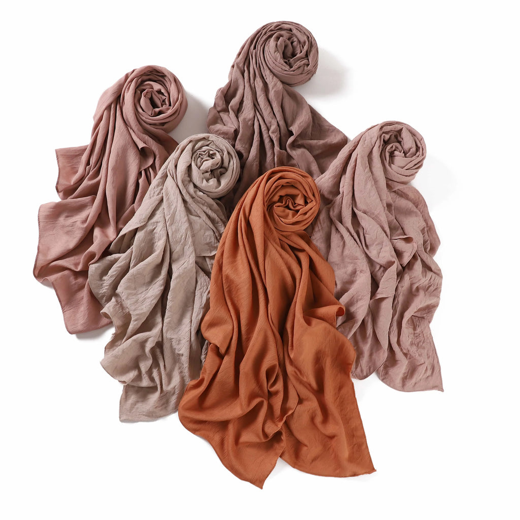 Solid Color Thin Breathable Sunscreen Headscarfs Vintage Style Muslim Ladies Retro Cotton Wrinkle Scarves Shawls Hijab for Eid