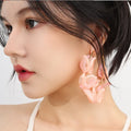 New Colorful Chiffon Petal Big C Shape Hoop Earings Women Girls Fashion Alloy Circle Round Gold Color Earings Party Jewelry Gift