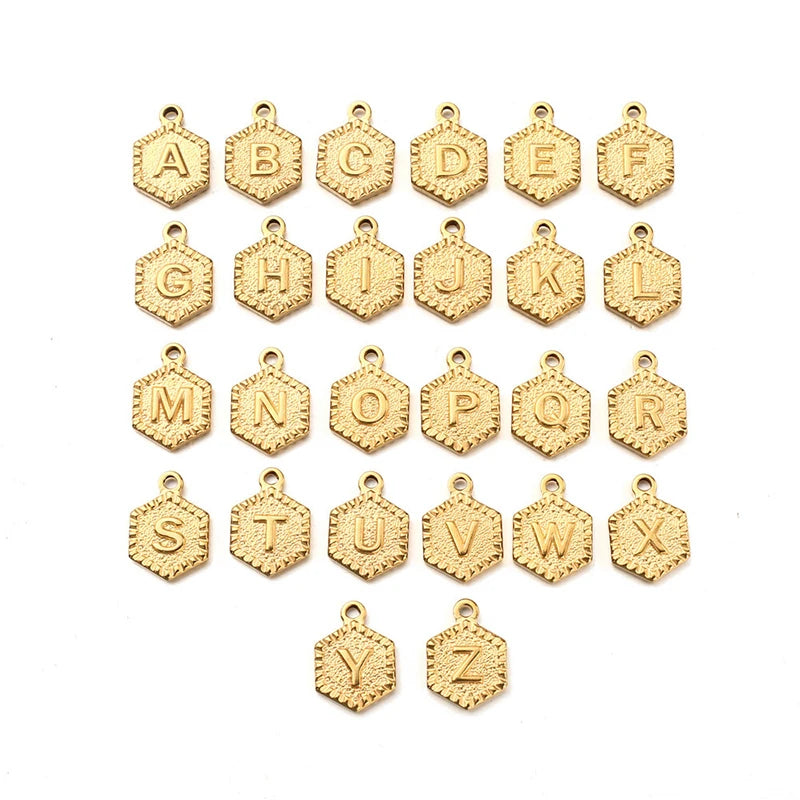 Stainless Steel Gold Geometric Hexagon DIY Pendant Trendy Initial Necklace Bracelet Charm Jewelry Accessories for Weddings