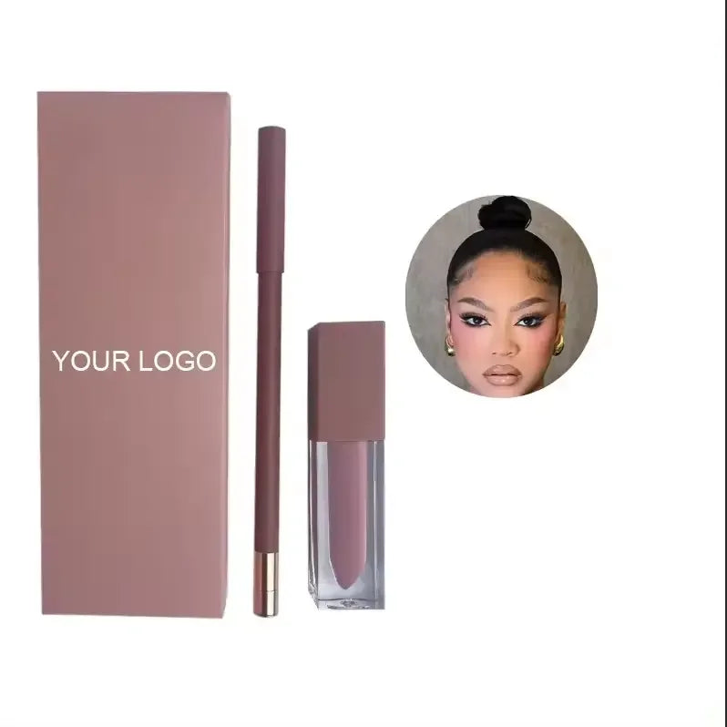 Wholesale Private Label Vegan Waterproof 8 Colors Lip Gloss Kit and Lipliner Set Custom Logo Matte Lipstick Lip Kit