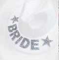 White Bridal Cowboy Hat Veil Cloth Acrylic Country-Western Wedding Decoration Bachelorette Party Gift Valentine's Day Adult Size